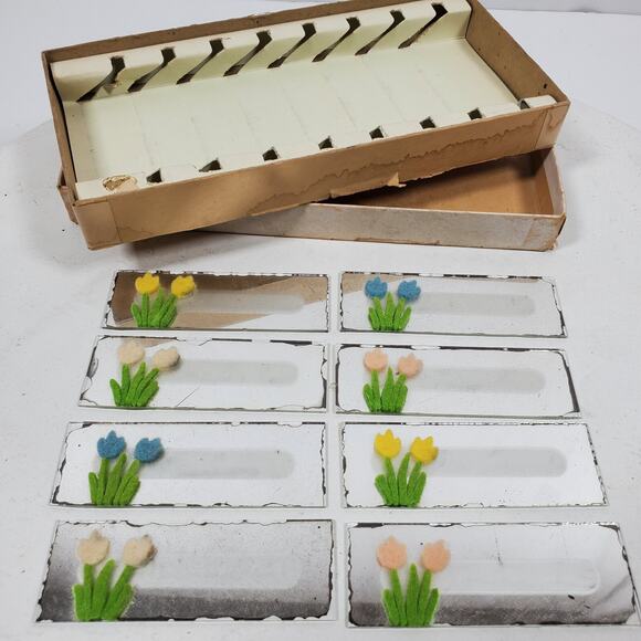 Vintage 1950 Eight Glass Place Cards Floral Party Vintage in Box - Picture 1 of 7